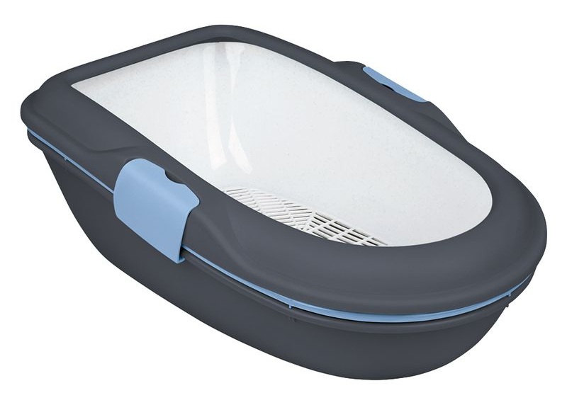 Le double bac à litière ouvert avec une grille de la marque Trixie Berto