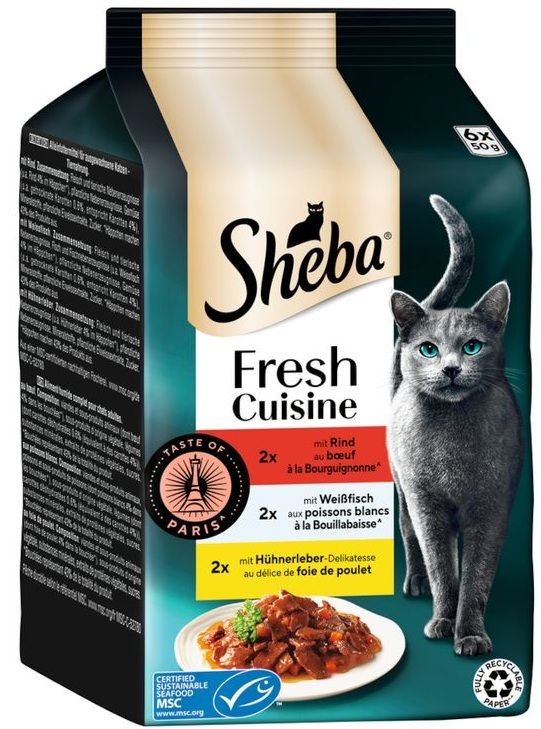 Sheba Fresh Cuisine Taste of Paris 6 x 50 g - bœuf, poisson blanc et foie de poulet