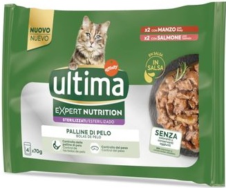 Ultima Expert Nutrition Stérilisé Boules de poils bœuf, saumon - 4 x 70 g