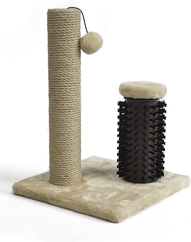 Amazon Basics Small Cat Scratching Post for Indoor Cats with Kitten Brush, Beige