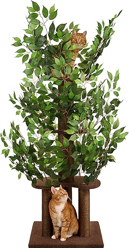 Cat tree with leaves, stable and space-saving, 4 scratching levels and 3 scratching posts